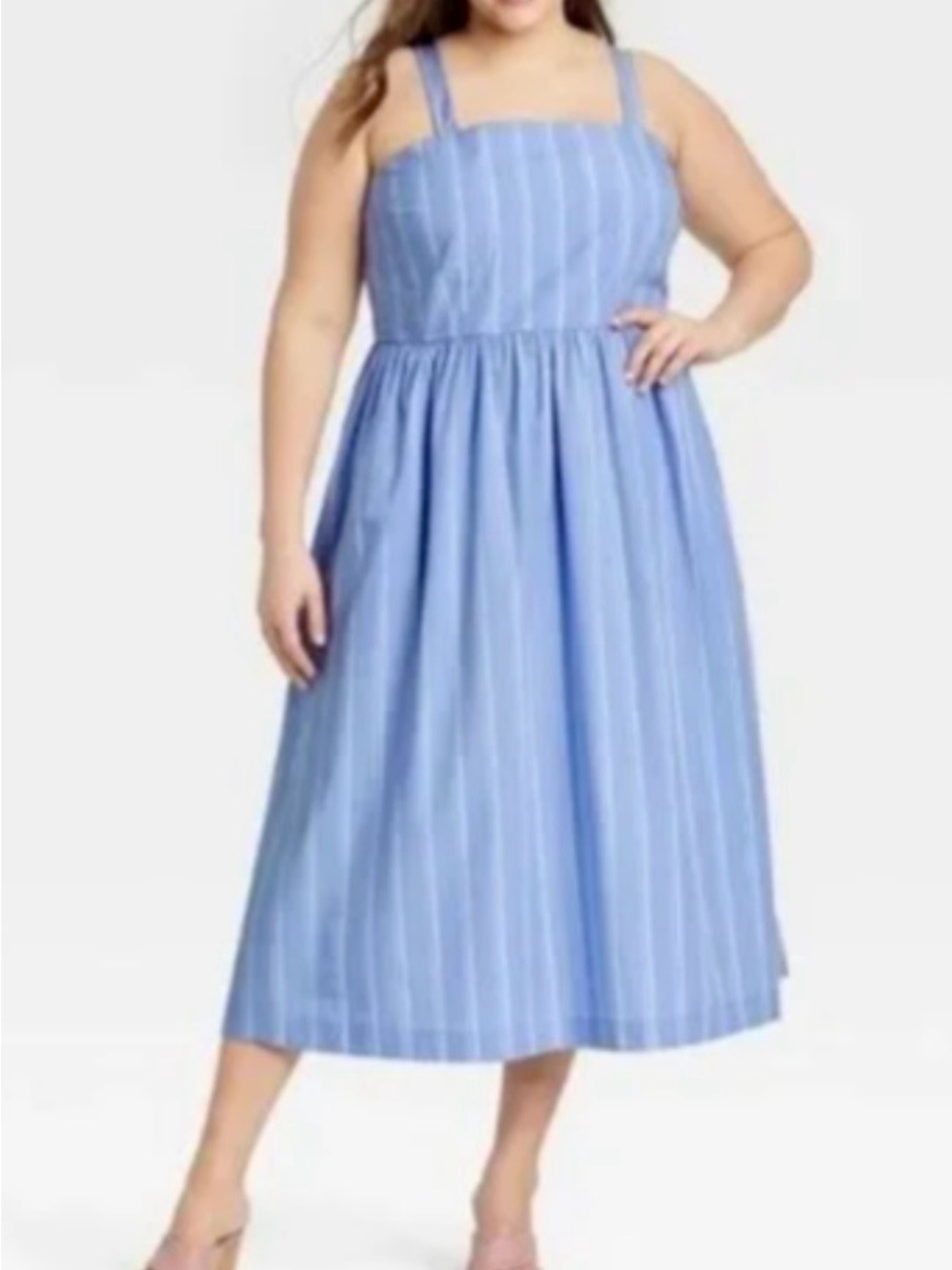 a new day Light Blue Striped Midi Dress with Wide Straps (SKU812)
